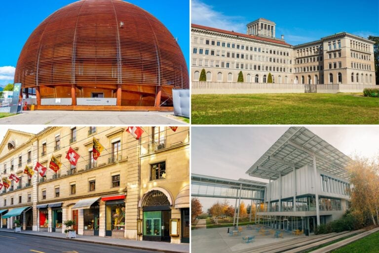 Calles principales de Ginebra y organizaciones internacionales.