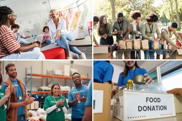 Voluntarios repartiendo comida y ayudando a la comunidad.