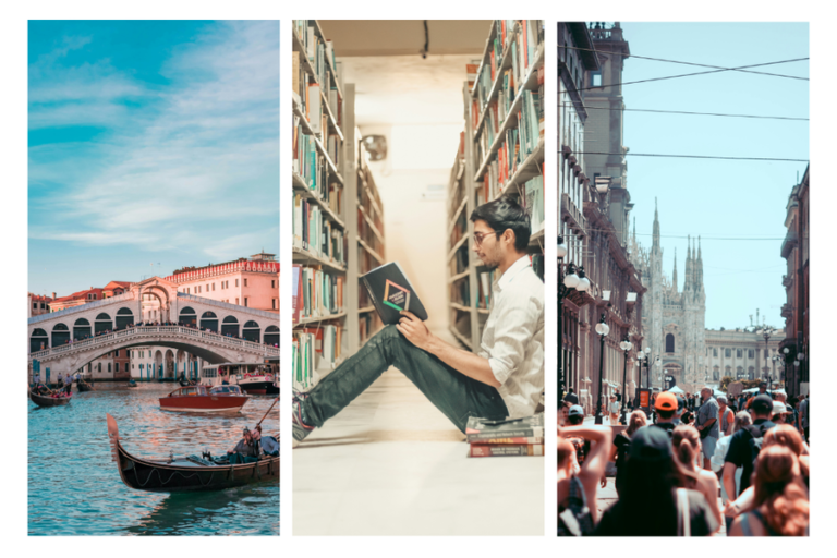 Imágenes representativas de estudiantes de intercambio en Italia.