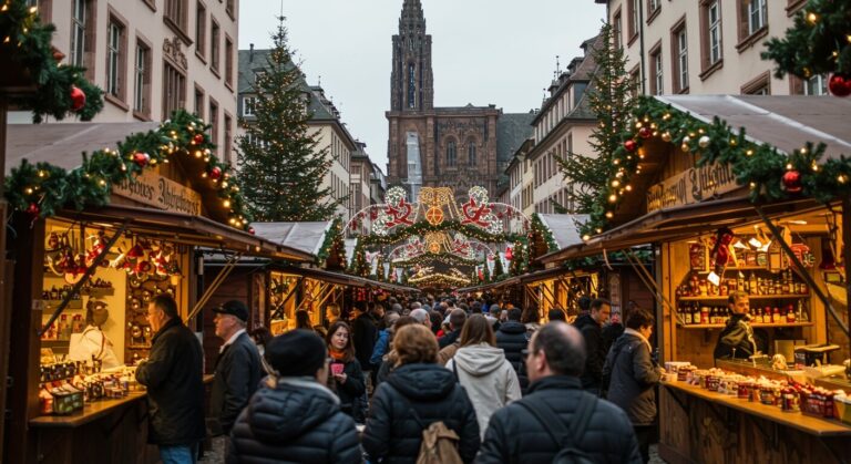 En los mercadillos navideños de Estrasburgo encontrarás una gran variedad de productos artesanales locales, adornos festivos y delicias gastronómicas típicas de Alsacia.