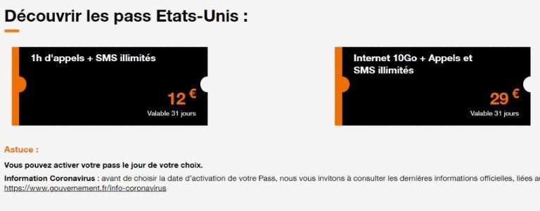 roaming etats unis orange itinerance donnees prepayee