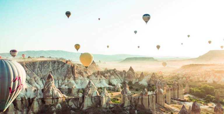 Vue aérienne des montgolfières dans la région de Cappadoce en Turquie