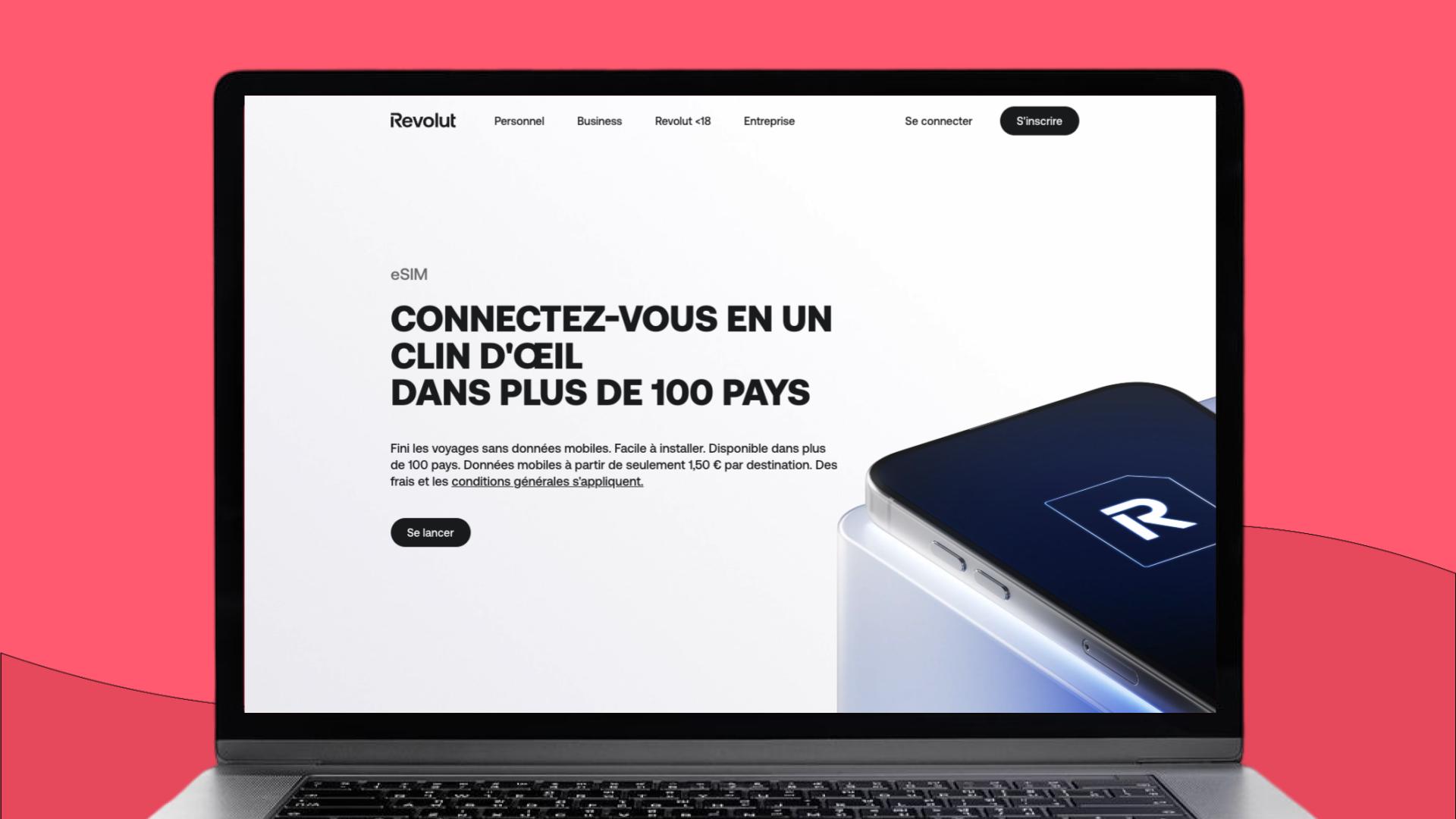 Page eSIM sur le site Revolut