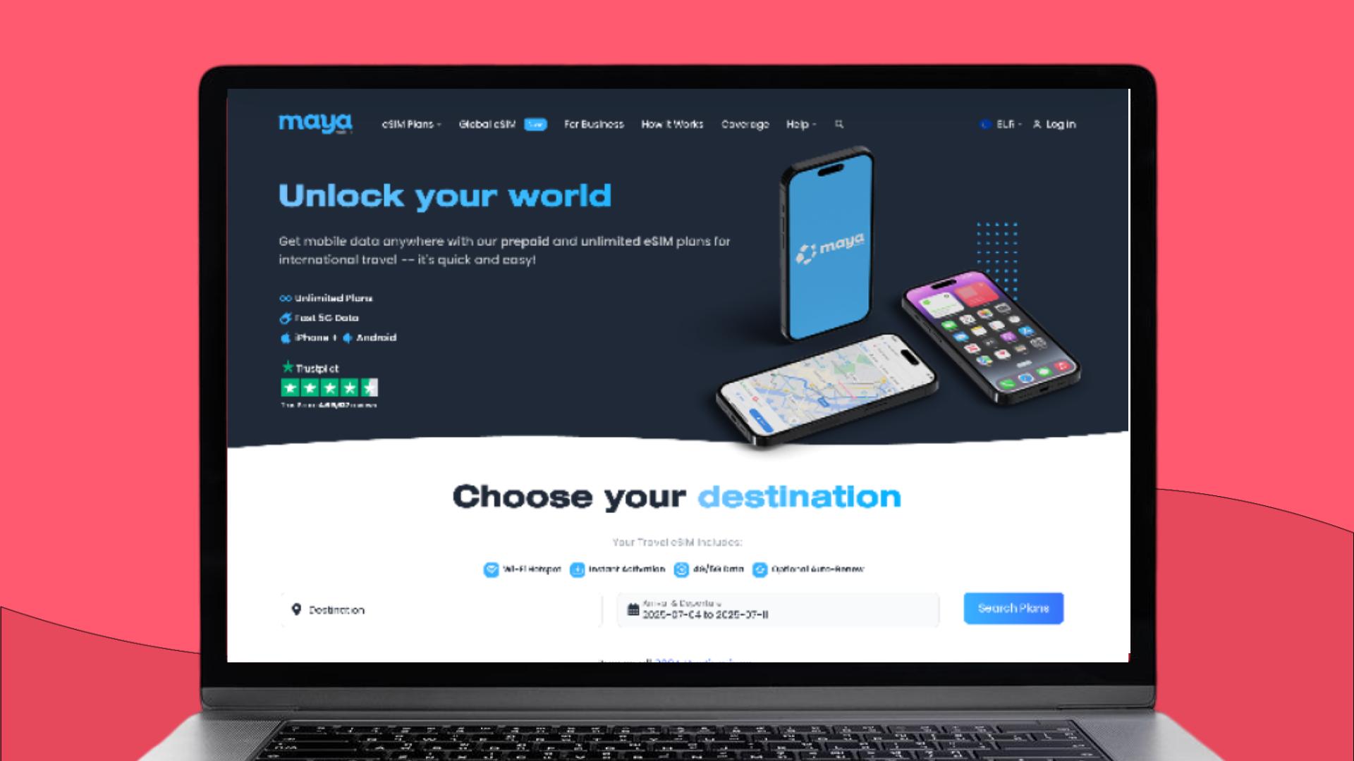 Page accueil site internet Maya fournisseur esim
