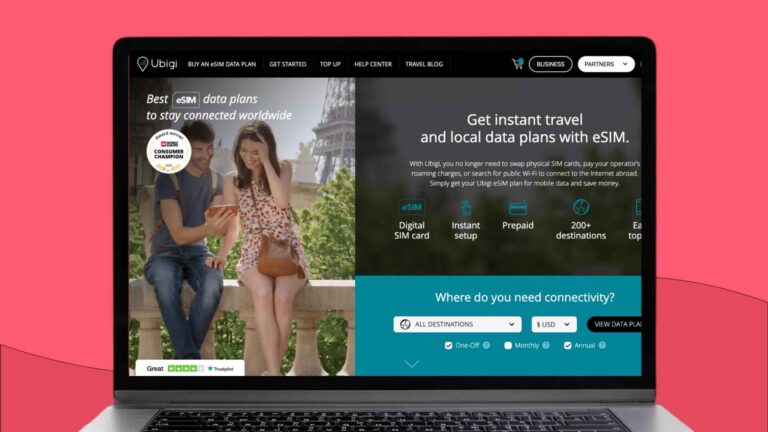 Page accueil site internet Ubigi fournisseur esim