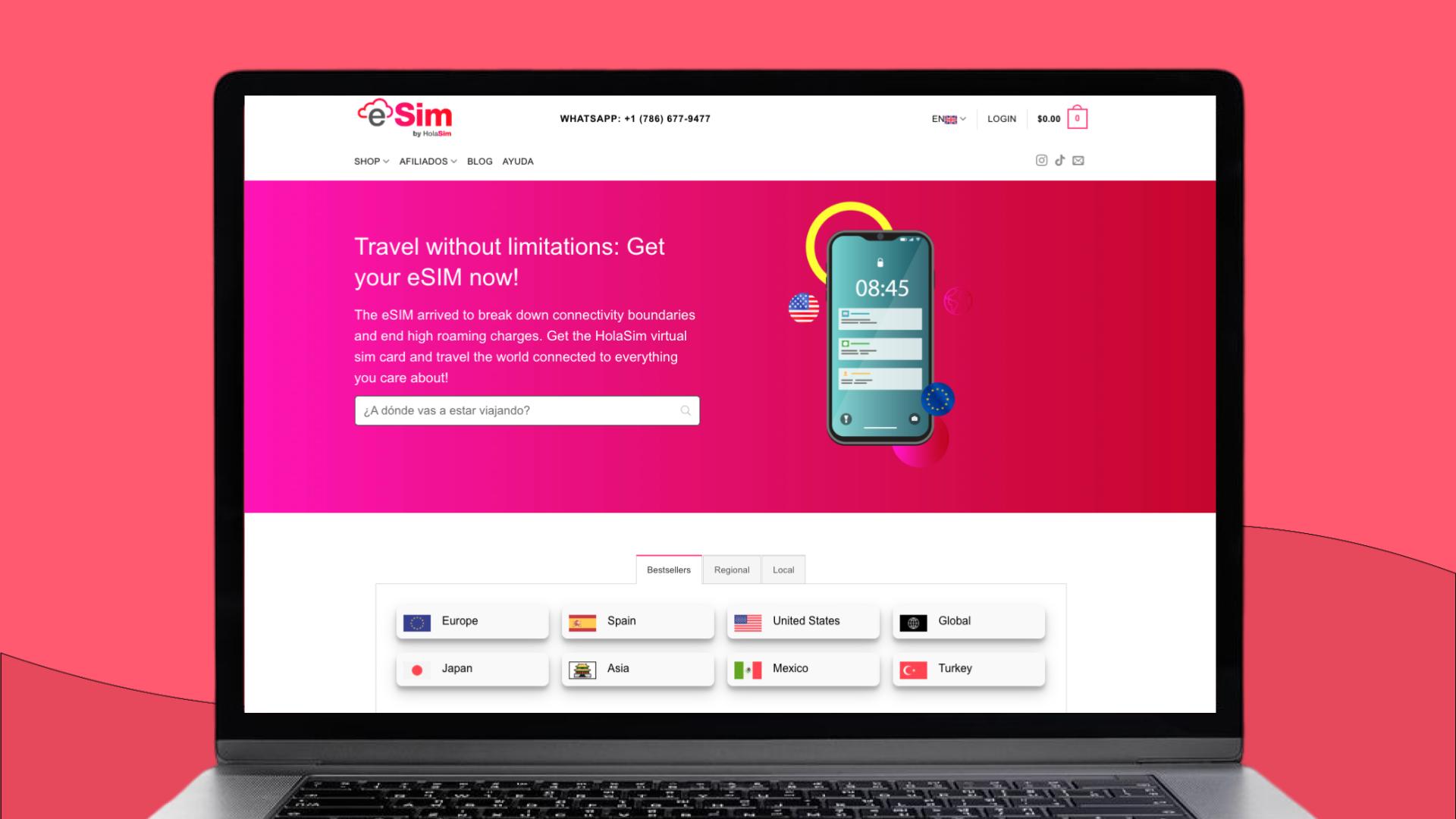 Page d'accueil du site du fournisseur d'eSIM HolaSIM