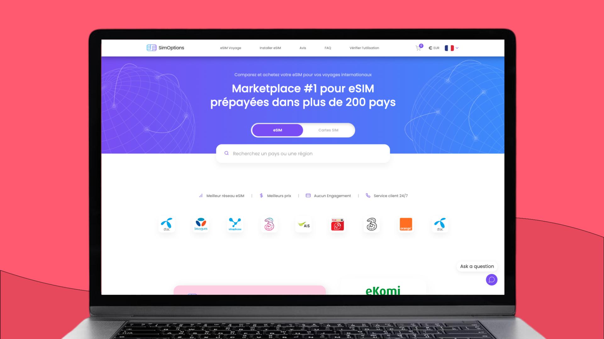 Page d'accueil de la marketplace SimOptions
