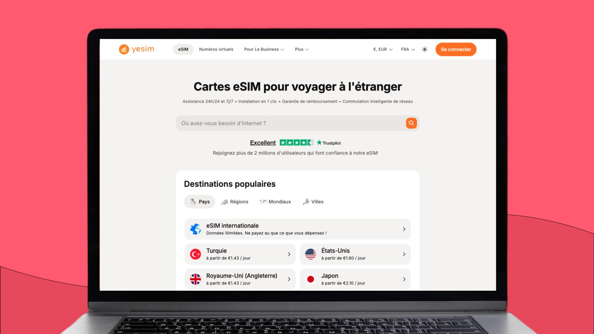 Page d'accueil du fournisseur d'eSIM Yesim