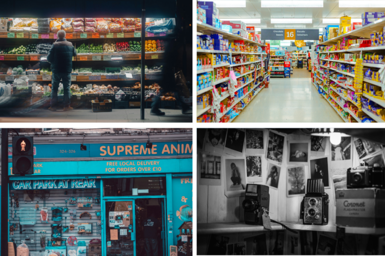 Images des supermarchés de Londres et autres magasins.