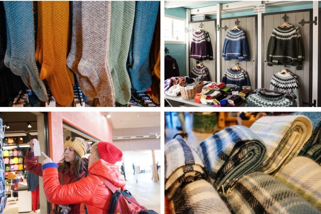 Vêtements islandais disponibles dans un magasin spécialisé.
