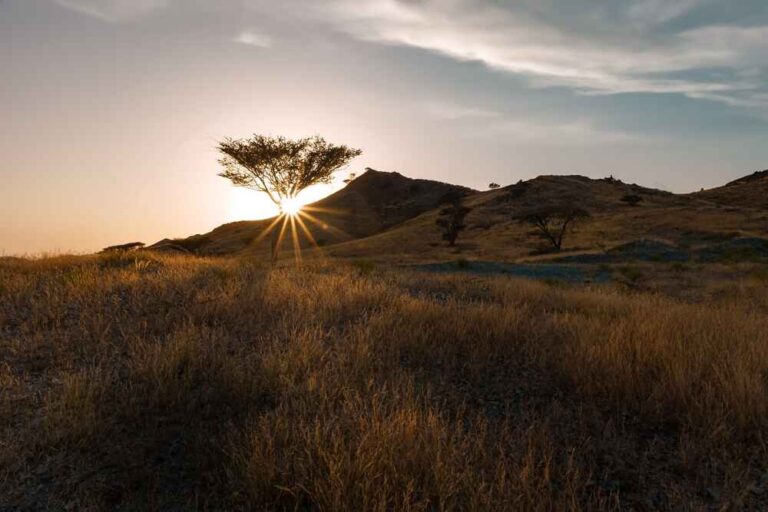 Coucher de soleil sur les montagnes de Hatta lors d'une excursion au départ de Dubaï
