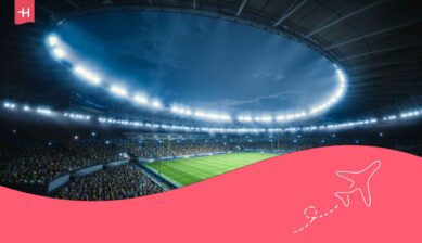 Stade de nuit rempli en plein évènement sportif