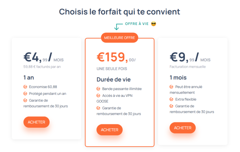 offres et prix de goose vpn