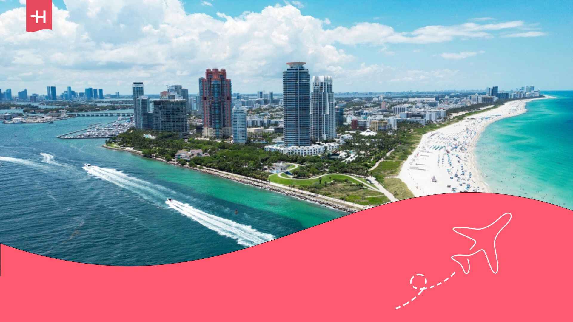 Vue aérienne de Miami Beach, avec la plage et les grattes-ciel