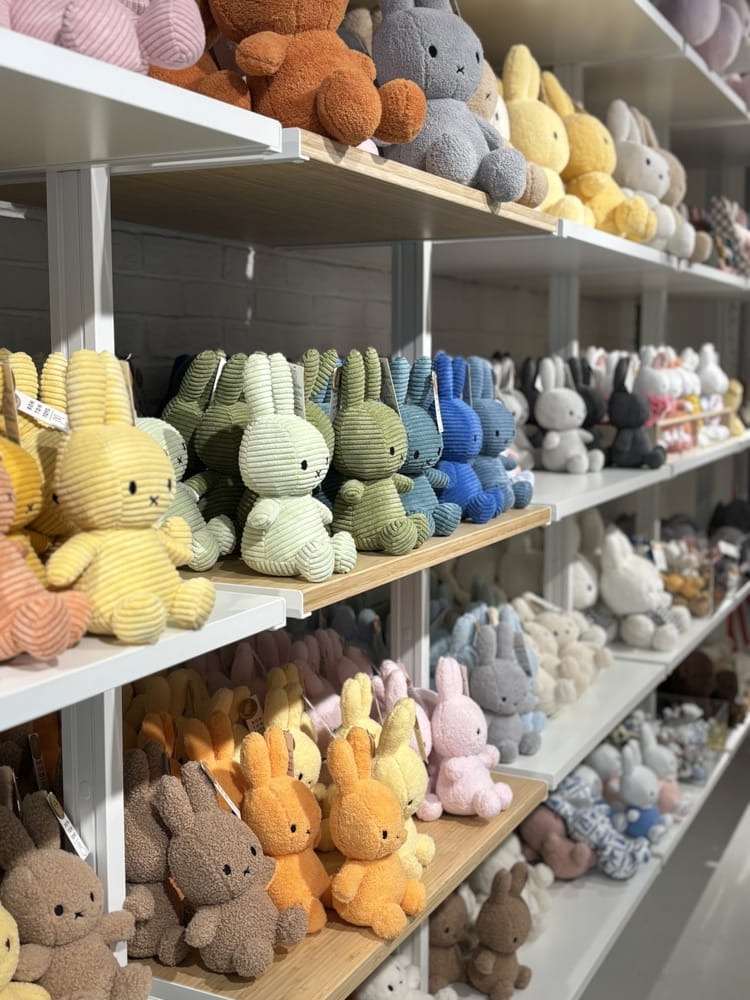 Rangées de peluches Miffy, très populaires à Amsterdam