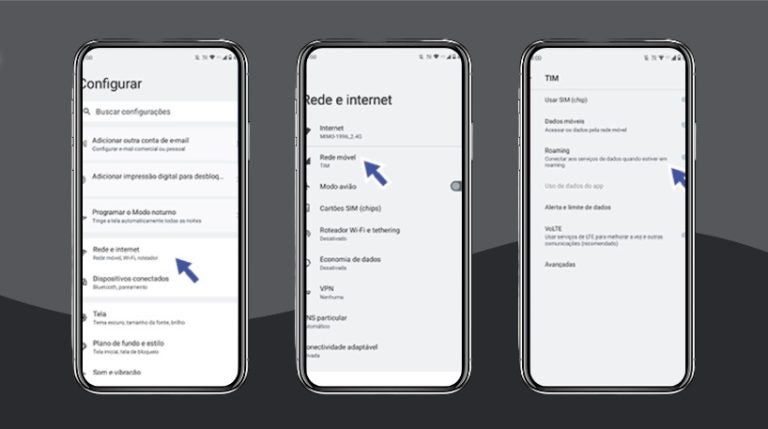 Ativação o roaming de dados em um Android.
