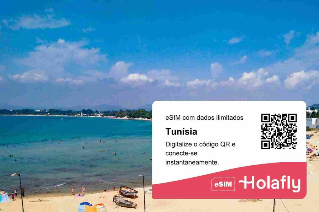 uma praia na Tunísia com um QR code de compra