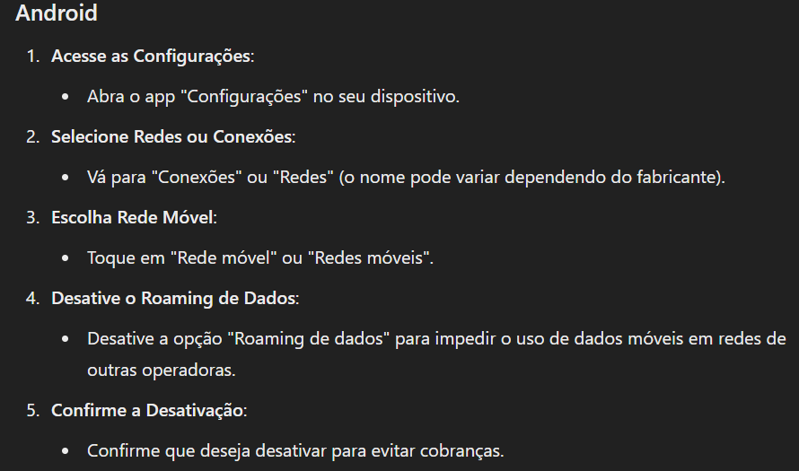 desabilite o roaming num telemóvel