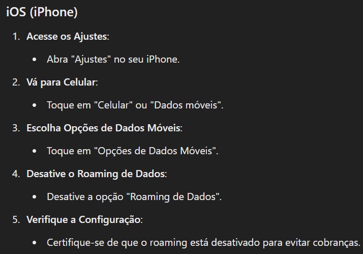 desabilite o roaming em um telemóvel iPhone