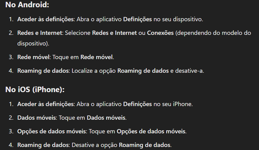 desativação roaming