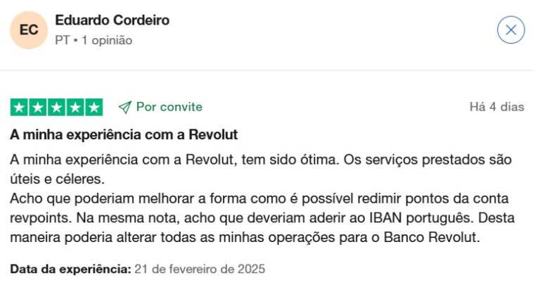 mais um depoimento de um cliente da revolut esim no trustpilot