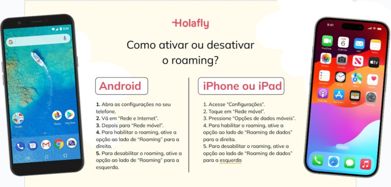 uma ilustração sobre como ativar ou desativar o roaming de dados