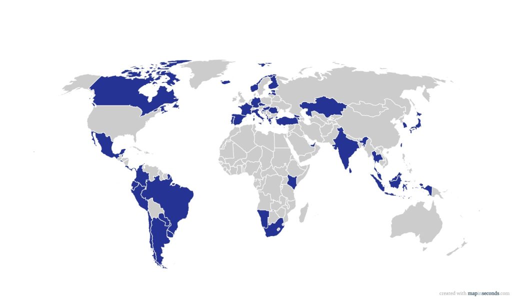 Mapa de países com vistos para nómadas digitais