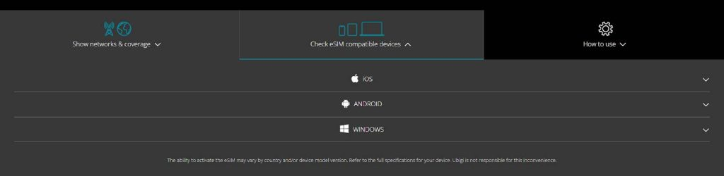 Verificar a compatibilidade do eSIM Ubigi