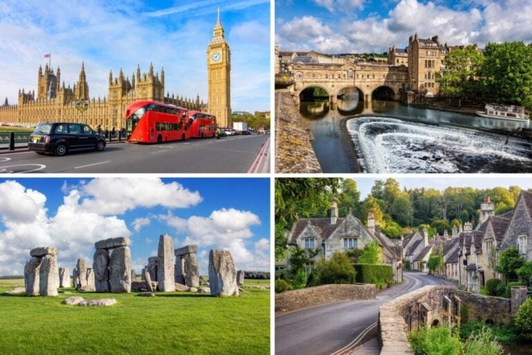 Locais em Inglaterra, Londres, Pulteney Bridge, Cotswolds e Stonehenge