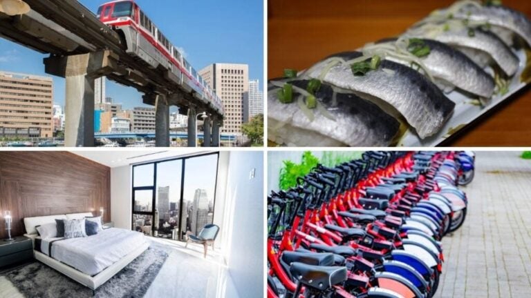 Despesas de transporte, alimentação, alojamento e aluguer de bicicletas em Tóquio.