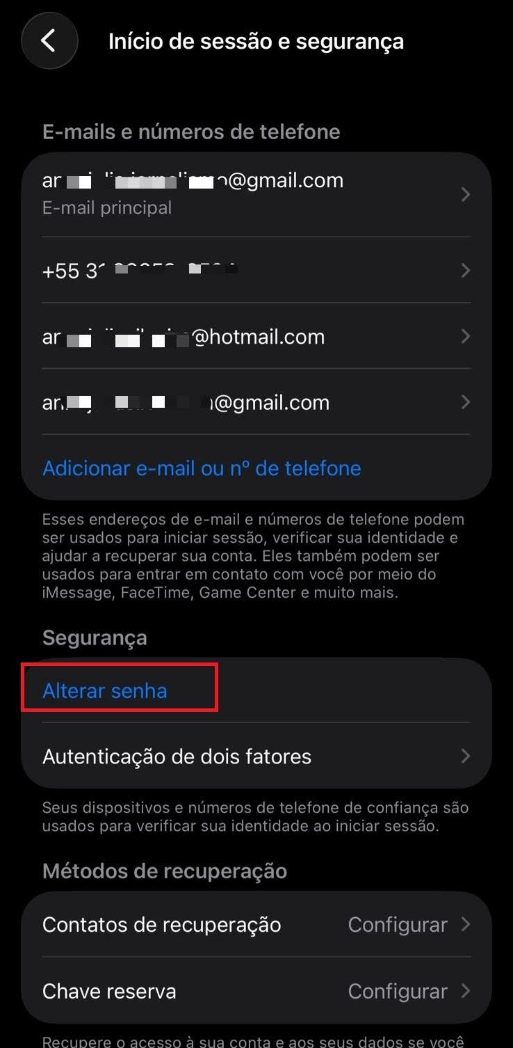 Como recuperar iCloud sem número de telefone: alterar senha