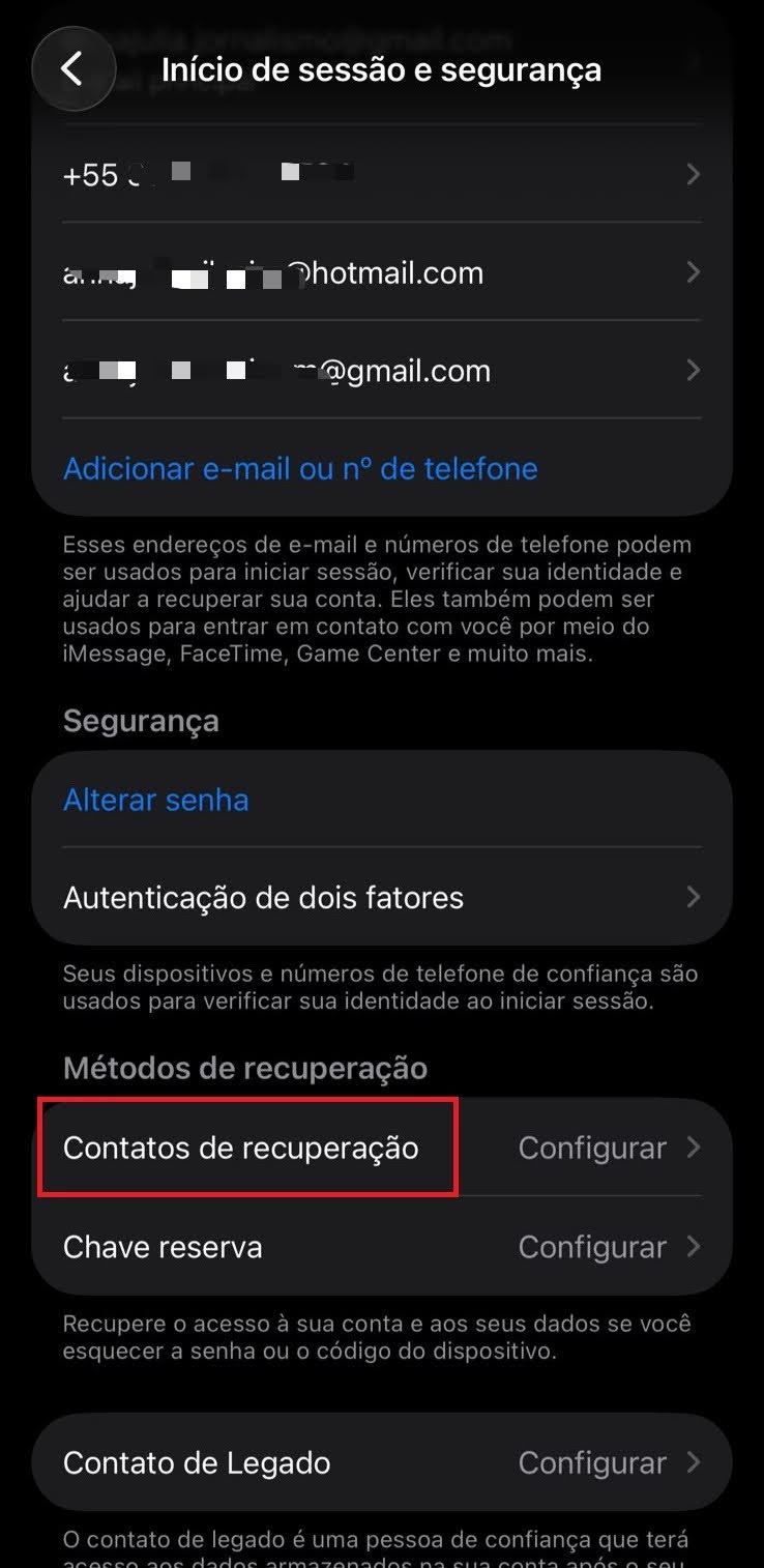 Contatos de Recuperação