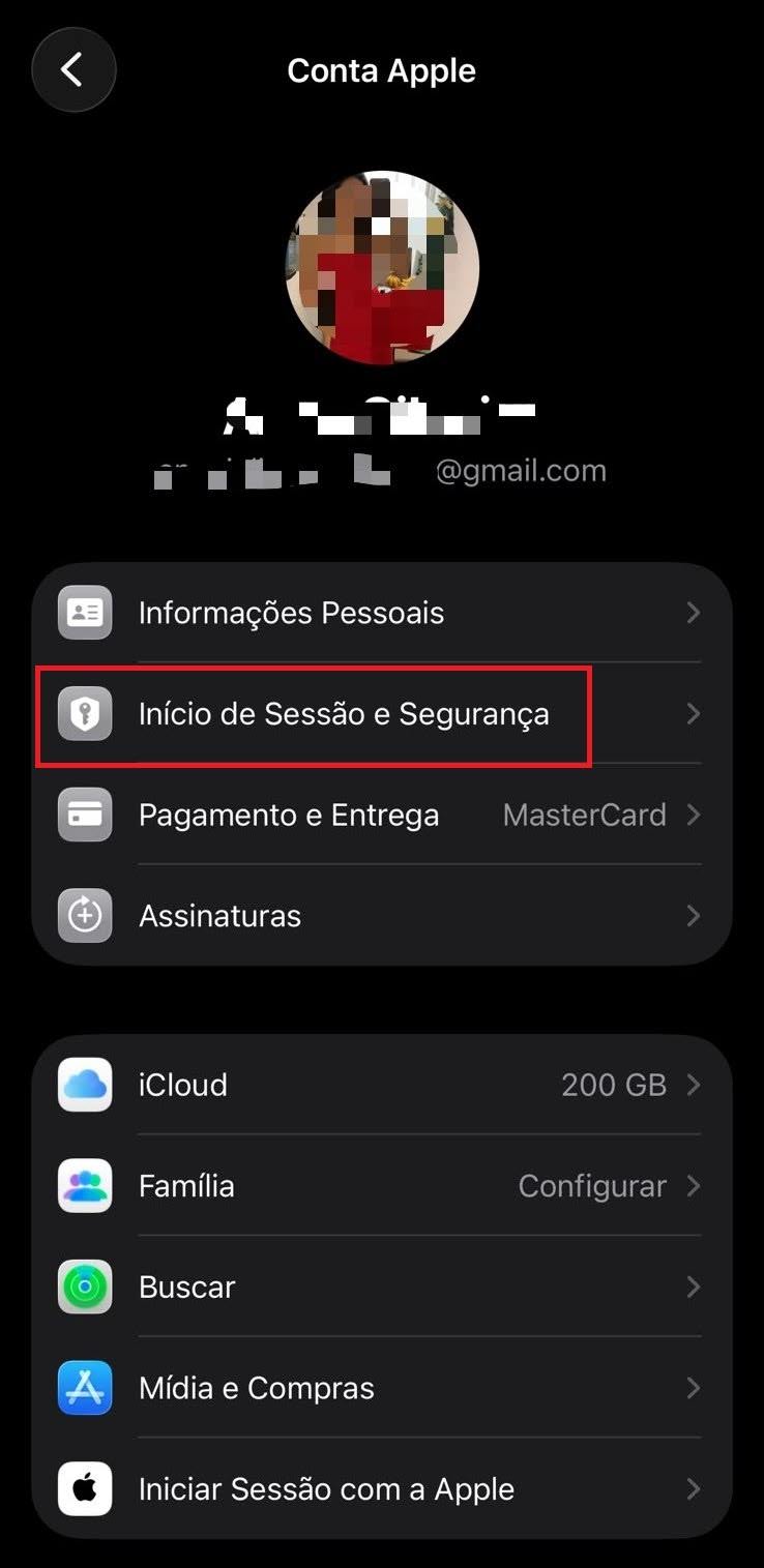 Toque em Início de Sessão e Segurança: