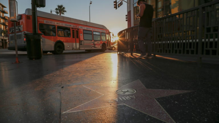 Encontre uma das famosas estrelas na Calçada da Fama de Hollywood.