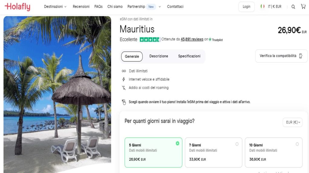 Scheda eSIM per Mauritius di Holafly