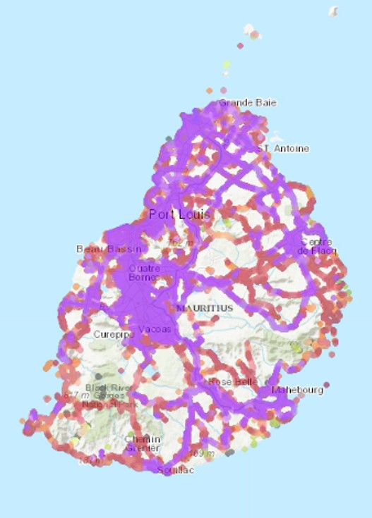 Mappa della copertura dell'operatore My.T-Mobile in Mauritius