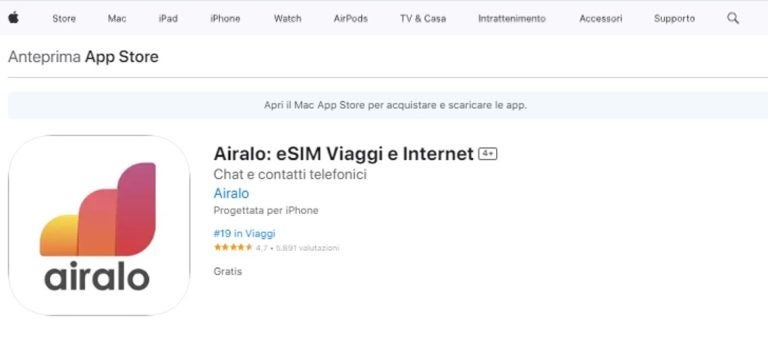 L'applicazione Airalo su App Store