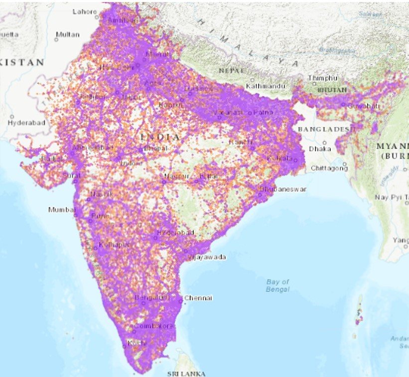 Mappa della copertura dell'operatore Airtel in India