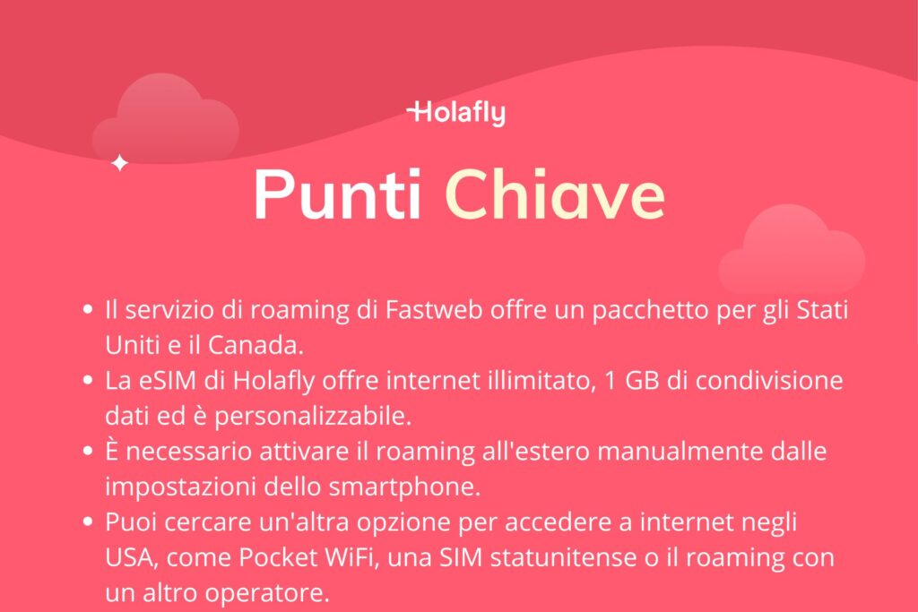 Punti chiave sul roaming Fastweb negli USA