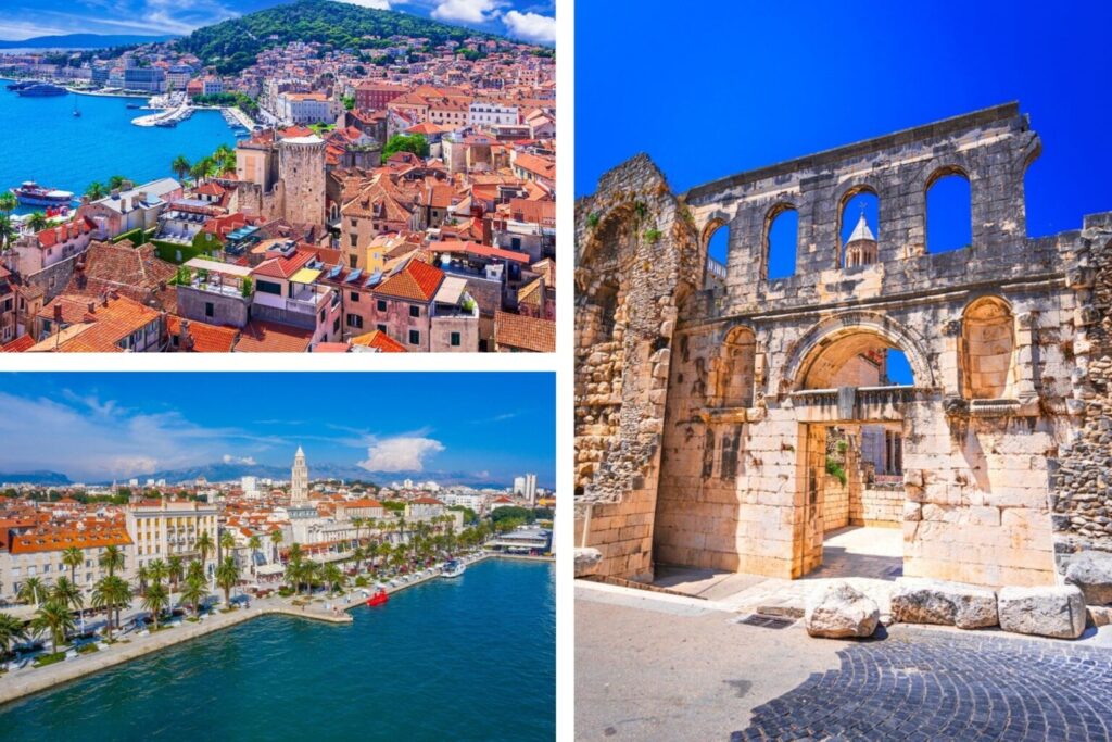 Vista aerea della città di Spalato in Croazia, il porto e il Palazzo di Diocleziano.