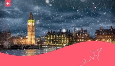 Big Ben e Westminster in una fredda notte invernale con neve che cade, Londra, Regno Unito