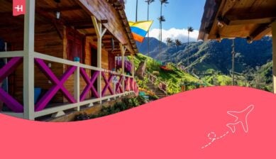 Centro di intrattenimento nella Valle del Cocora con alte palme da cera. Salento, Quindio