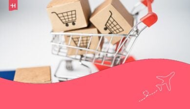 Scatola con logo carrello della spesa e bandiera francese