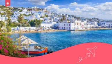 Vista della città di Chora, sull'isola di Mykonos, nelle Cicladi (Grecia)