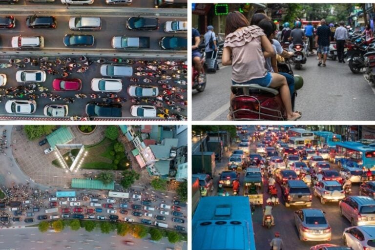 Traffico con auto e moto in Vietnam