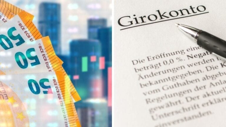 Euro e un contratto per aprire un conto bancario in Germania.