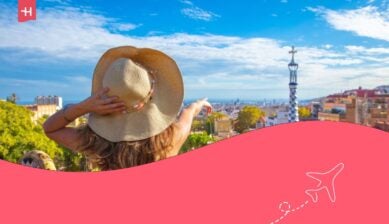 Donna caucasica in visita a Barcellona, in Spagna
