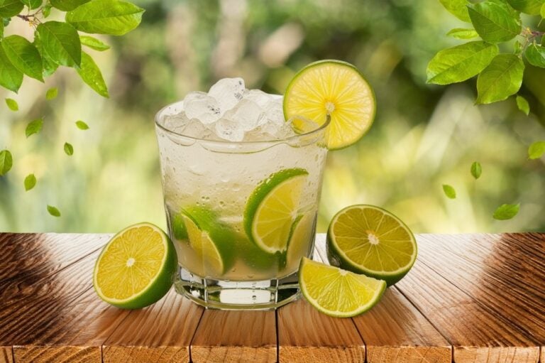 Caipirinha, una bevanda rinfrescante al lime con cubetti di ghiaccio.