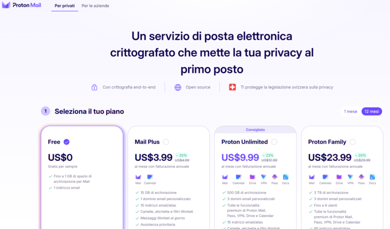 Screenshot tratto dal sito ufficiale di ProtonMail