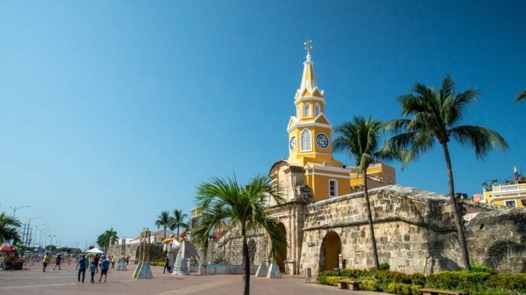Vista della Torre dell'Orologio e della Città Murata di Cartagena, Colombia